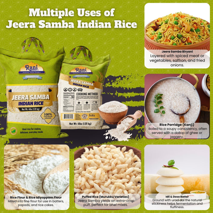 Rani Jeera Samba Indian Rice 64oz (4lbs) 1.81kg Cloth Bag ~ All Natural | Gluten Friendly | Vegan | Kosher | Export Quality | Indian Origin