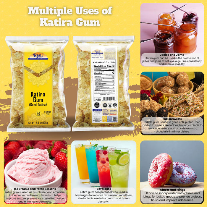 Rani Edible Gum Whole (Goonder Tragacanth Gum) 3.5oz (100g) ~ All Natural, Salt-Free | Vegan | No Colors | Gluten Friendly | NON-GMO | Kosher | Indian Origin