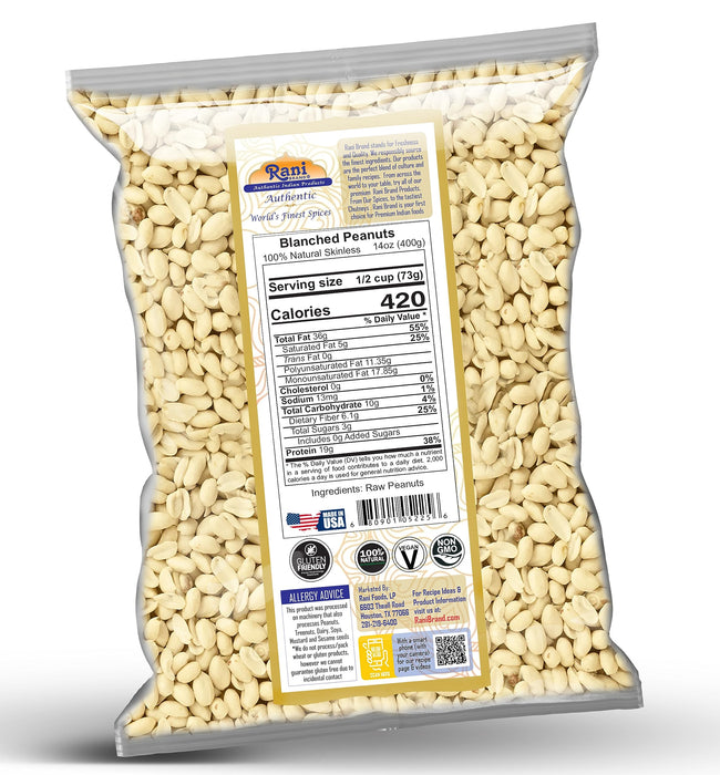 Rani Peanuts Skinless (Blanched, Uncooked) 14oz (400g) ~ All Natural | Vegan | Gluten Friendly | Kosher | Fresh Product of USA ~ Spanish Grade Groundnuts