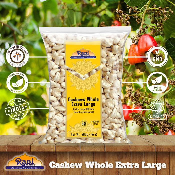 Rani Raw Cashews Whole W180 Extra Large (uncooked, unsalted) 14oz (400g) ~ All Natural, No Preservatives | Vegan | NON-GMO | Kosher | Gluten Friendly