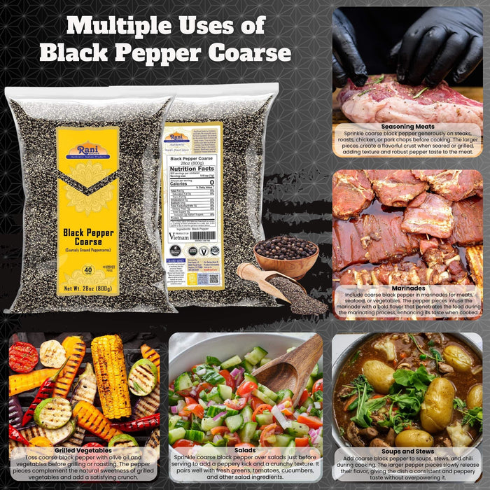 Rani Black Pepper Coarse Ground 28 Mesh (Table Grind), 28oz (1.75lbs) 800g ~ All Natural | Vegan | Gluten Friendly | NON-GMO