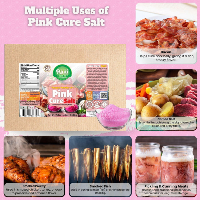 Rani Pink Cure Salt (Special Salt for Curing Meats) 400oz (25lbs) 11.36kg Bulk Box ~ All Natural | Gluten Friendly | NON-GMO | Kosher | Vegan | Product of USA