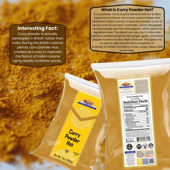 Rani Curry Powder Hot Natural 11-Spice Blend 200g (7oz) ~ Salt Free | Vegan | Gluten Friendly | NON-GMO | Kosher