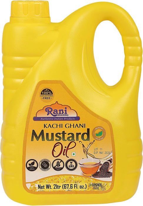 Rani Mustard Oil (Kachi Ghani) 67.6 Ounce (2 Liter) Pack of 6, NON-GMO | Gluten Free | Kosher | Vegan | 100% Natural