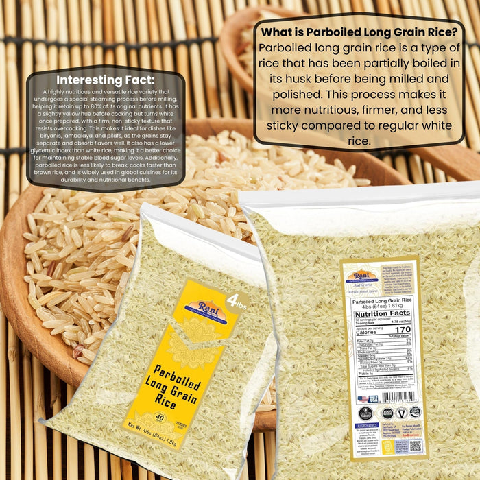 Rani Parboiled Long Grain Rice 64oz (4lbs) 1.81kg Bulk ~ All Natural | Gluten Friendly | Vegan | Non-GMO | Kosher | Product of USA