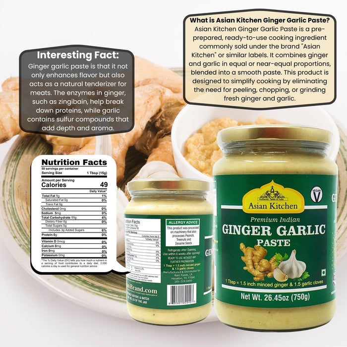 Asian Kitchen Ginger-Garlic Cooking Paste 26.5oz (1.65lbs) 750g ~ Pack of 5 + 1 FREE ~ Vegan | Glass Jar | Gluten Free | NON-GMO | No Colors
