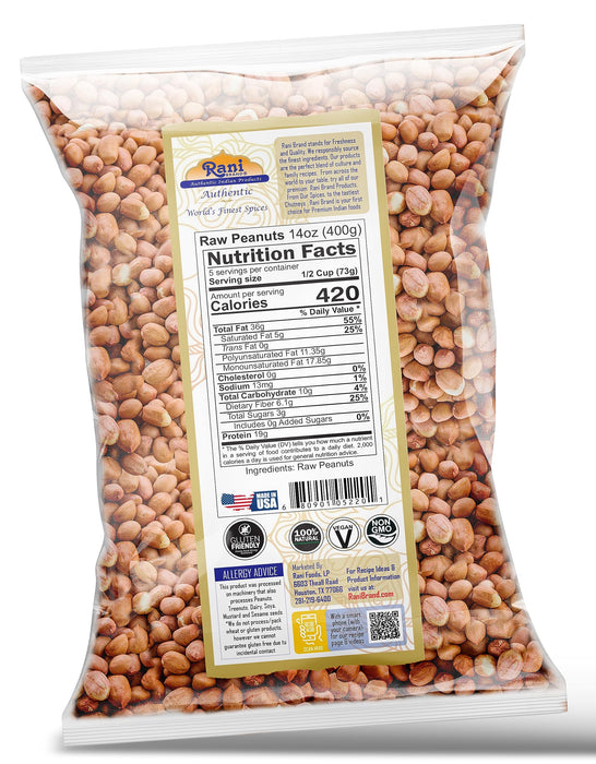 Rani Peanuts, Raw Whole With Skin (uncooked, unsalted) 14oz (400g) ~ All Natural | Vegan | Gluten Friendly | Kosher | Fresh Product of USA ~ Spanish Grade Groundnut / Red-skin