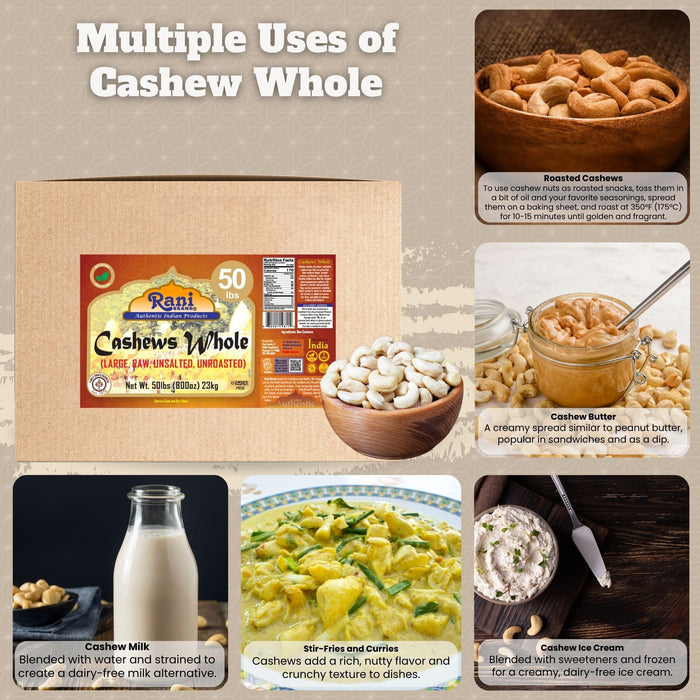Rani Raw Cashews Whole (uncooked, unsalted) 800oz (50lbs) 23kg Vacuum Packed, Bulk Box ~ All Natural, No Preservatives | Vegan | NON-GMO | Kosher | Gluten Friendly