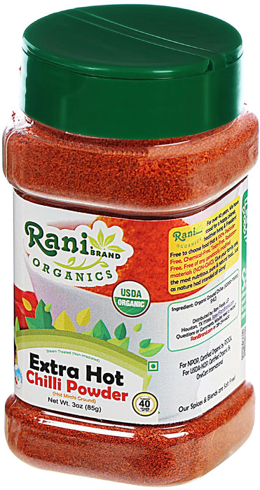 Rani Organic Extra Hot Chilli Powder (Hot Mirchi Ground) 3oz (85g) PET Jar ~ All Natural | Vegan | Gluten Friendly | NON-GMO | Indian Origin | USDA Certified Organic