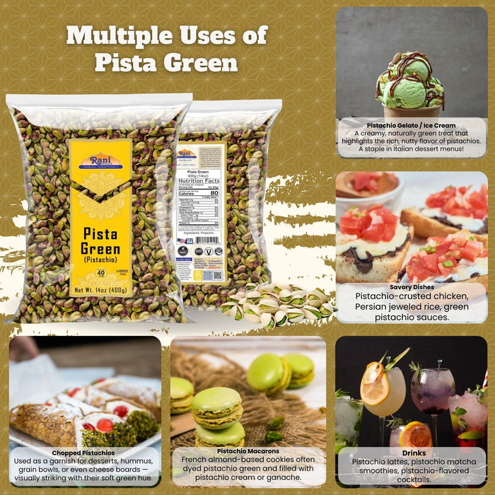 Rani Pista (Pistachio) Green 14oz (400g) ~ All Natural | Gluten Friendly | Vegan | NON-GMO | Kosher | No Salt or fillers | Indian Origin