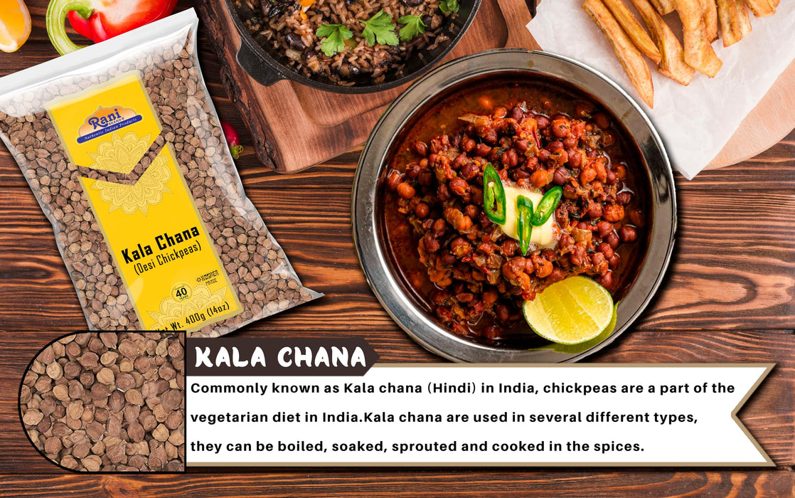 Rani Kala Chana (Desi Chickpeas Chana with skin)14oz (400g) ~ All Natural | Gluten Friendly | NON-GMO | Kosher | Vegan | Indian Origin