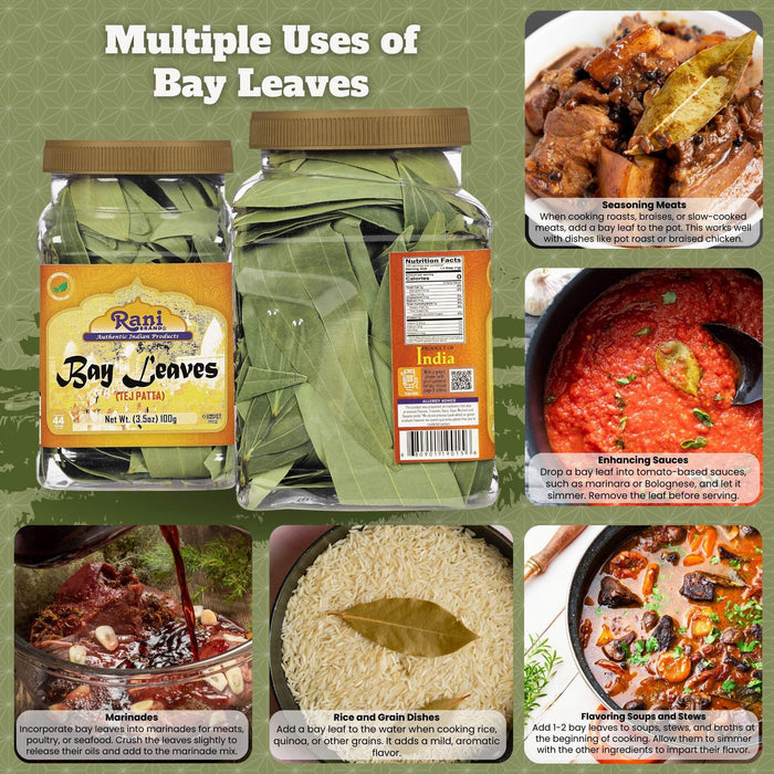 Rani Bay Leaf (Leaves) Whole Spice Hand Selected Extra Large 3.5oz (100g ) PET Jar ~ All Natural | Gluten Friendly | NON-GMO | Kosher | Vegan | Indian Origin