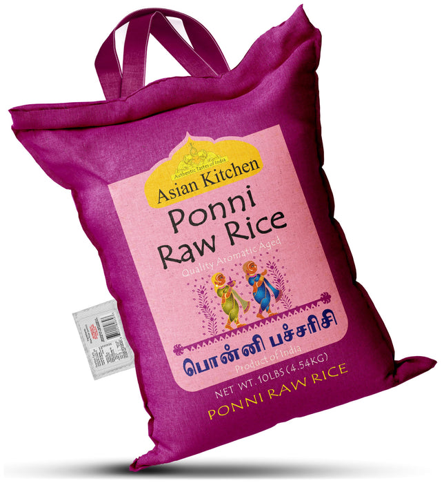 Asian Kitchen Ponni Raw Rice 10-Pound Bag, 10lbs (4.54kg) Short Grain Rice ~ All Natural | Gluten Friendly | Vegan | Export Quality