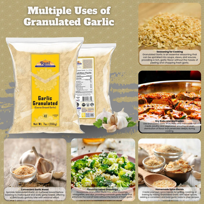 Rani Granulated Garlic (Coarse Ground Garlic) 7oz (200g) ~ All Natural | Gluten Friendly | Vegan | NON-GMO | Kosher | No Salt or fillers | Product of USA