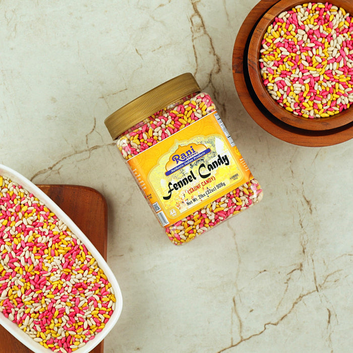 Rani Sugar Coated Fennel Candy 2lbs (32oz) 908g Bulk, PET Jar ~ Indian After Meal Digestive Treat | Vegan | Gluten Friendly | NON-GMO | Kosher | Indian Origin
