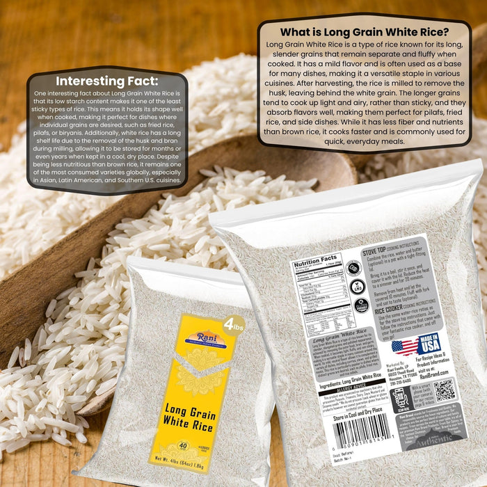 Rani Long Grain White Rice 64oz (4lbs) 1.81kg Bulk  ~ All Natural | Gluten Friendly | Vegan | Non-GMO | Kosher | Product of USA