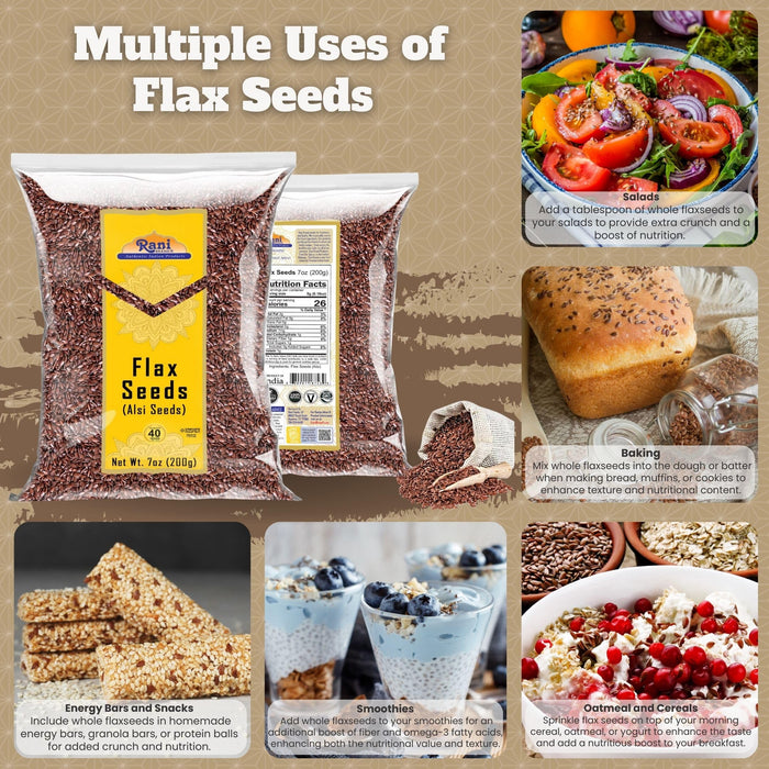 Rani Flax Seeds Whole Raw (Alsi, Linum usitatissimum) 7oz (200g) ~ All Natural | Gluten Friendly | Non-GMO | Kosher | Vegan | Indian Origin