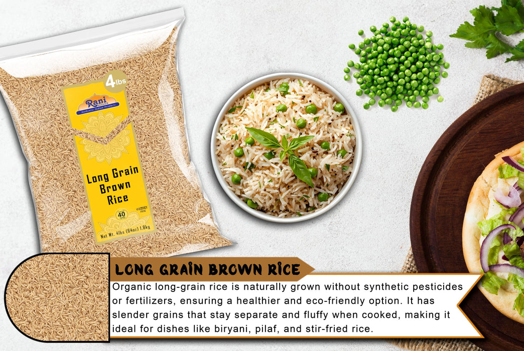 Rani Long Grain Brown Rice 64oz (4lbs) 1.81kg Bulk ~ All Natural | Gluten Friendly | Vegan | Non-GMO | Kosher | Product of USA