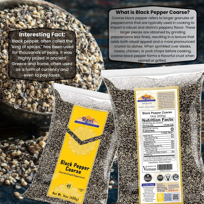 Rani Black Pepper Coarse Ground 28 Mesh (Table Grind), 14oz (400g) ~ All Natural | Vegan | Gluten Friendly | NON-GMO