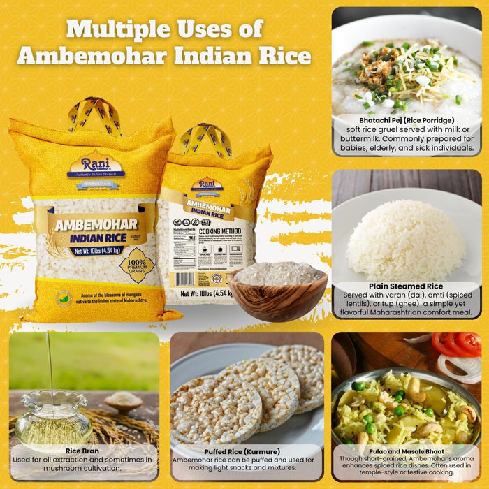 Rani Ambemohar Indian Rice 160oz (10lbs) 4.54kg Cloth Bag ~ All Natural | Gluten Friendly | Vegan | Kosher | Export Quality | Indian Origin