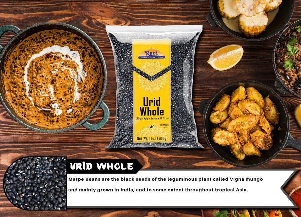 Rani Urid/Urad Whole Black (Matpe Beans with Skin) Indian Lentils 14oz (400g) ~ All Natural | Gluten Friendly | NON-GMO | Vegan | Indian Origin