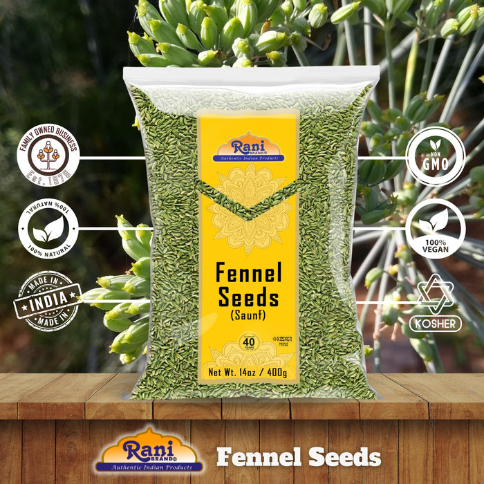 Rani Fennel Seeds (Saunf Sabut) Whole Spice 14oz (400g) All Natural ~ Gluten Friendly | NON-GMO | Kosher | Vegan | Indian Origin