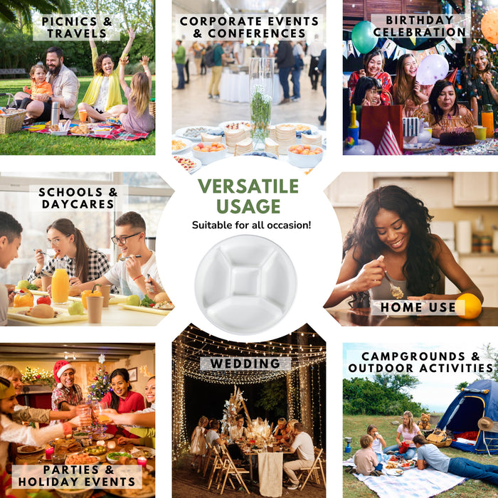 Rani 5 Compartment Round Biodegradable Divided Plates, Pack of 250 ~ Party, Thali, Buffet | Disposable & Eco-Friendly | Heavy-Duty Sturdy Paper Bagasse | Premium Quality | 10" Diameter, 1.38" Height