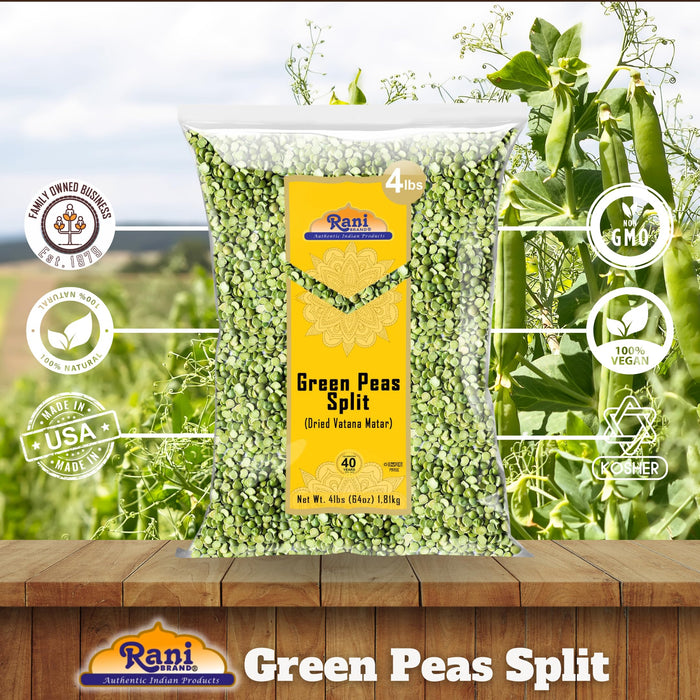 Rani Green Peas Split, Dried (Vatana, Matar) 64oz (4lbs) 1.81kg ~ All Natural | Kosher | Vegan | Gluten Friendly | Product of US