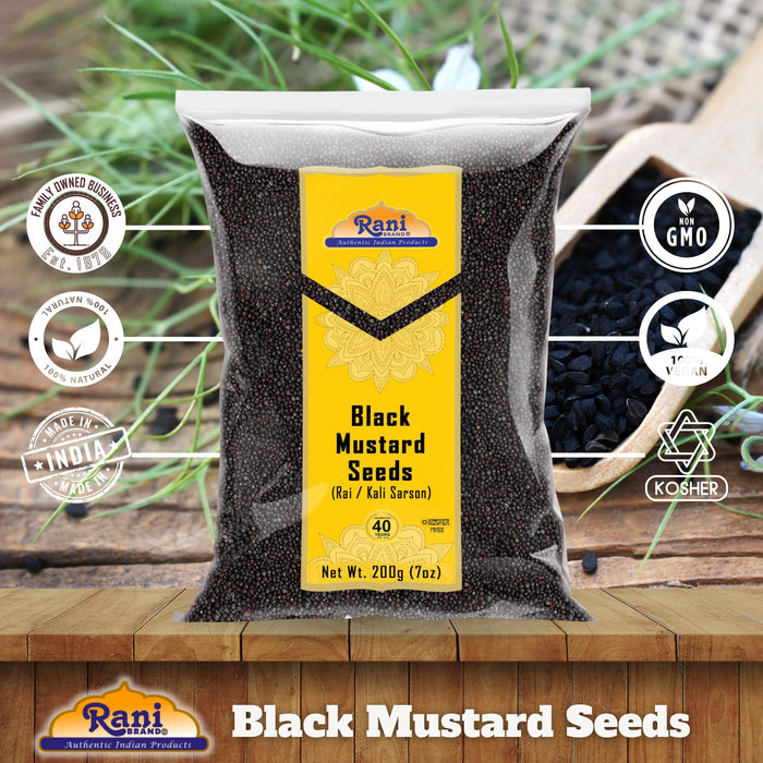 Rani Black Mustard Seeds Whole Spice (Kali Rai) 7oz (200g) ~ All Natural | Gluten Friendly | NON-GMO | Kosher | Vegan