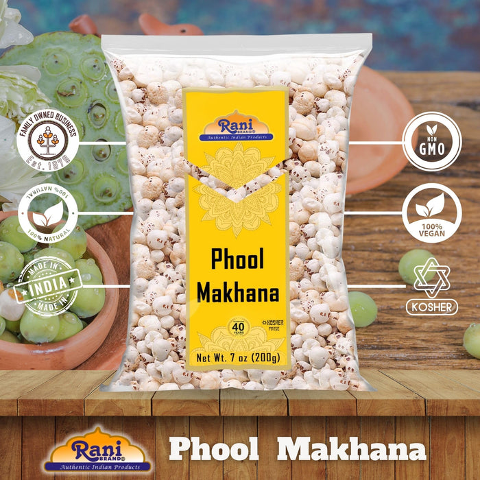 Rani Jumbo Phool Makhana (Fox Nut/Popped Lotus Seed) Plain Raw Uncooked 7oz (200g) ~ All Natural | Vegan | No Colors | Gluten Friendly | NON-GMO | Kosher | Indian Origin