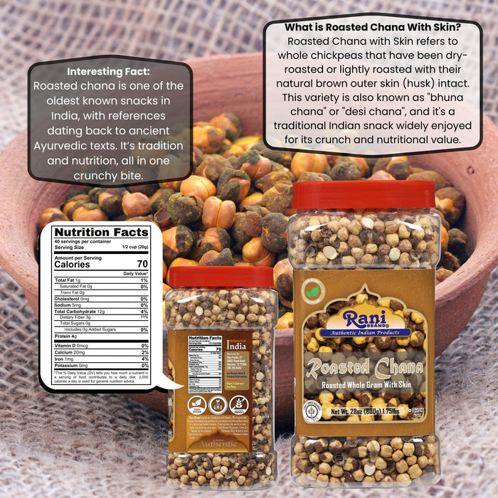 Rani Roasted Chana (Chickpeas) Plain Flavor 28oz (1.75lbs) 800g PET Jar ~ All Natural | Vegan | No Preservatives | Kosher | Gluten Friendly | Indian Origin | Great Snack, Ready to Eat