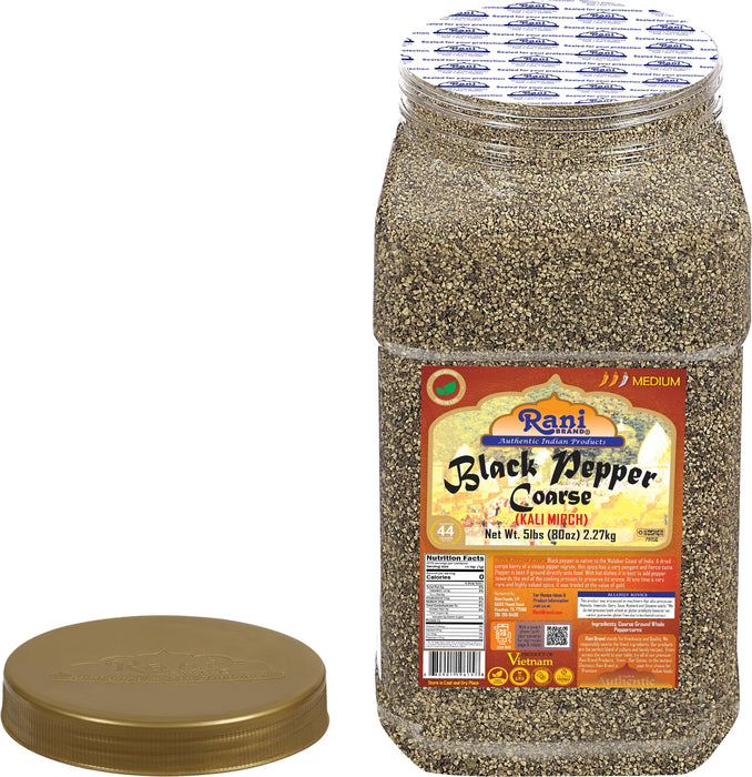 Rani Black Pepper Coarse Ground 28 Mesh (Table Grind) 80oz (5lbs) 2.27kg Bulk PET Jar ~ All Natural | Vegan | Gluten Friendly | NON-GMO | Kosher