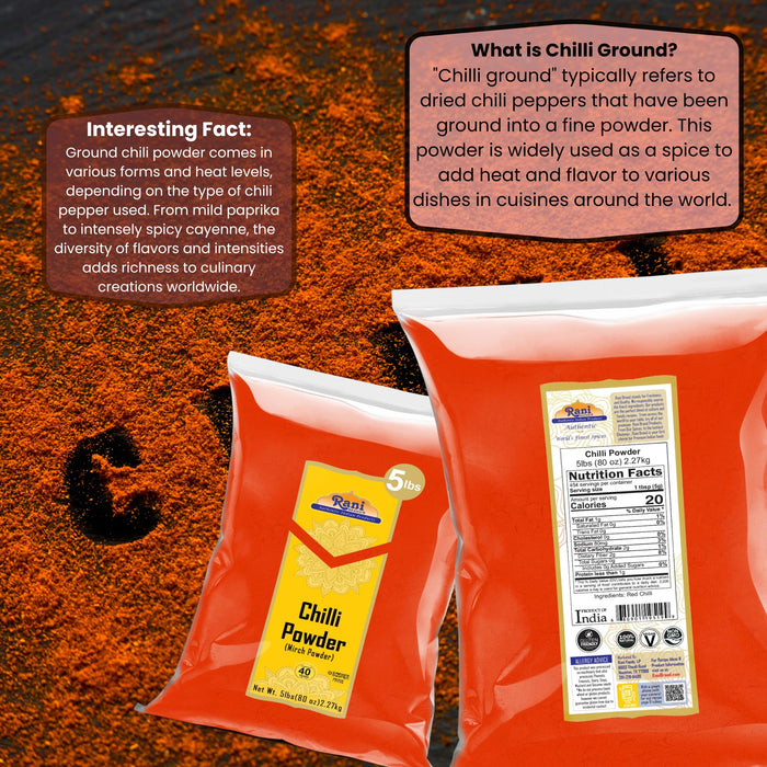 Rani Chilli Powder (Mirchi) Ground Indian Spice 80oz (5lbs) 2.27kg Bulk ~ All Natural | Salt-Free | Vegan | Gluten Friendly | NON-GMO | Kosher | Indian Origin