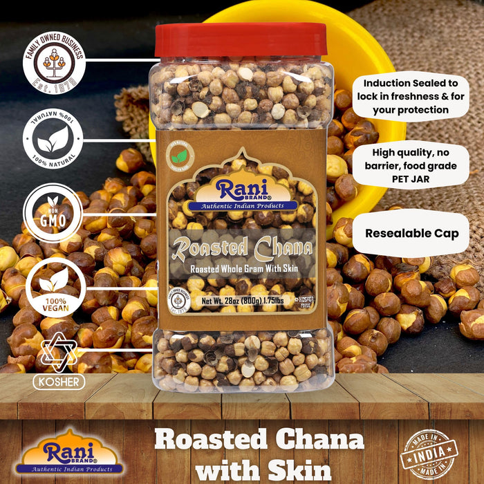 Rani Roasted Chana (Chickpeas) Plain Flavor 28oz (1.75lbs) 800g PET Jar ~ All Natural | Vegan | No Preservatives | Kosher | Gluten Friendly | Indian Origin | Great Snack, Ready to Eat