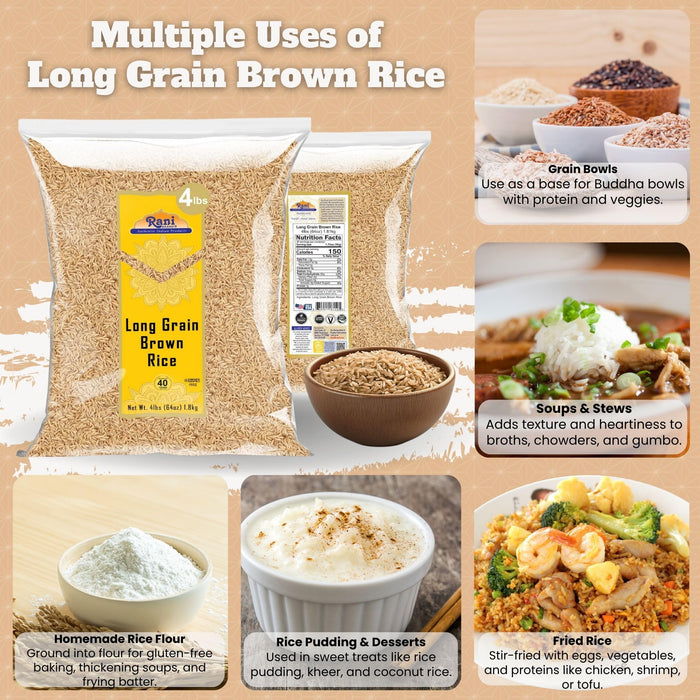 Rani Long Grain Brown Rice 64oz (4lbs) 1.81kg Bulk ~ All Natural | Gluten Friendly | Vegan | Non-GMO | Kosher | Product of USA