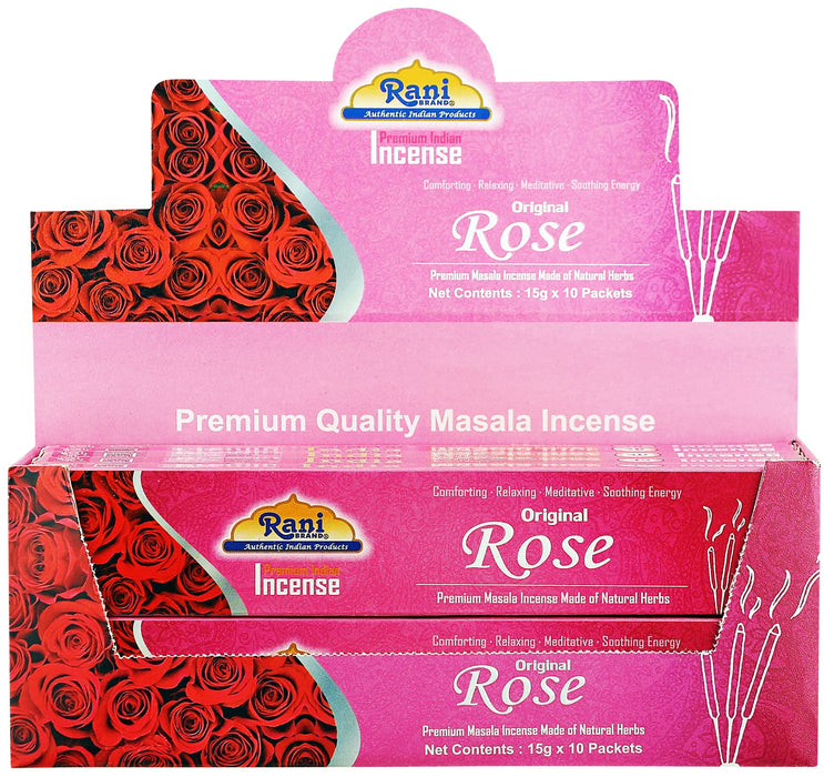 Rani Original Rose Incense (Premium Masala Incense Made of Natural Herbs) 15g x 10 Packets ~ Total of 100 Incense sticks | For Puja Purposes | Indian Origin