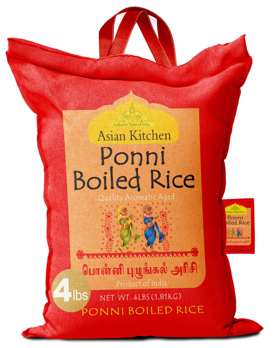 Asian Kitchen Ponni Boiled Rice 4-Pound Bag, 4lbs (1.81kg) Short Grain Par Boiled Rice ~ All Natural | Gluten Friendly | Vegan