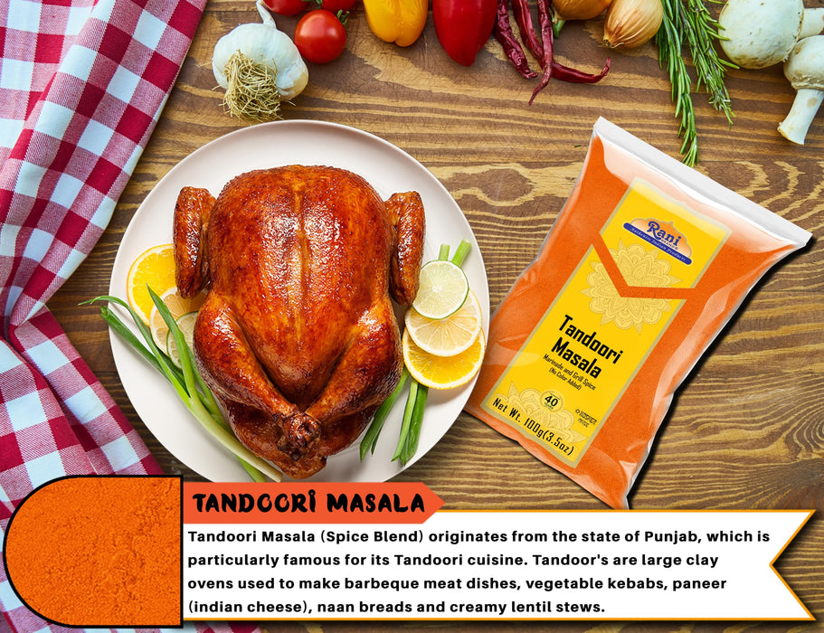 Rani Tandoori Masala (Natural, No Colors Added) Indian 11-Spice Blend 3.5oz (100g) ~ Salt Free | Vegan | Gluten Friendly | NON-GMO | Kosher | Indian Origin