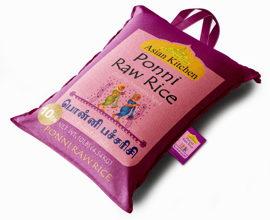Asian Kitchen Ponni Raw Rice 10-Pound Bag, 10lbs (4.54kg) Short Grain Rice ~ All Natural | Gluten Friendly | Vegan | Export Quality