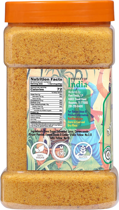 Rani Masala Shakkar (Indian Spiced Jaggery Powder) Unrefined Raw Cane Sugar 35oz (2.2lbs) 1kg PET Jar ~ Gluten Friendly | Vegan | NON-GMO | Kosher | No Salt or fillers | Indian Product