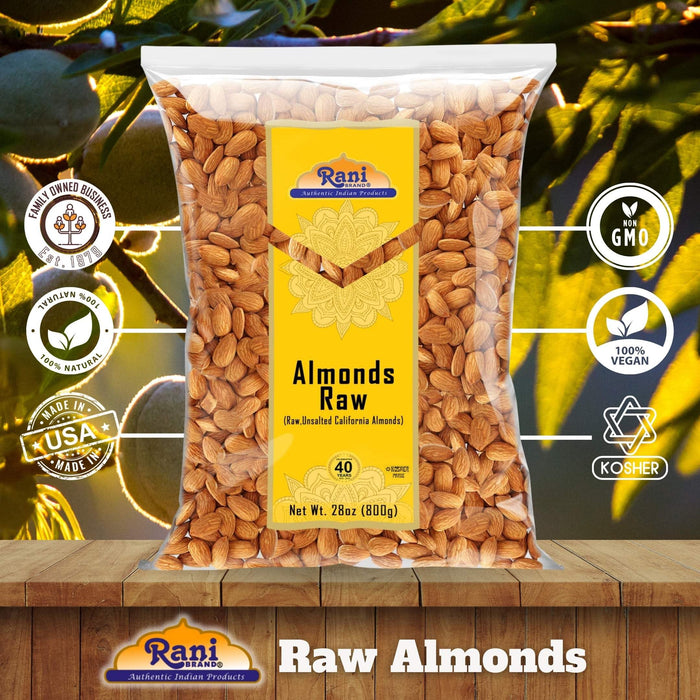 Rani Almonds, Raw Whole With Skin 28oz (800g) ~ All Natural | Vegan | Kosher | Gluten Friendly | Fresh Product of USA ~ California Shelled Almonds