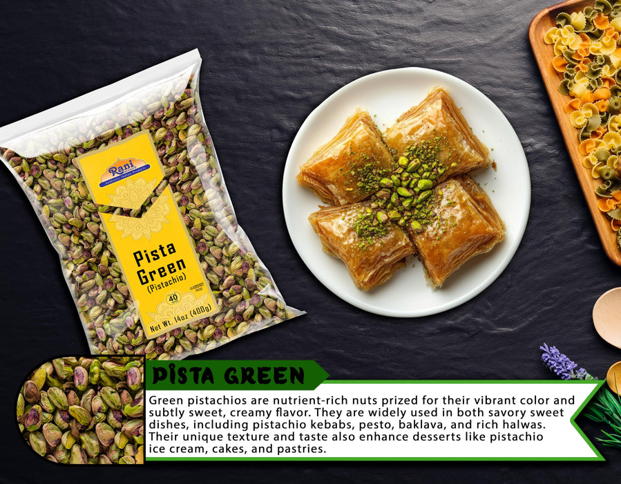 Rani Pista (Pistachio) Green 14oz (400g) ~ All Natural | Gluten Friendly | Vegan | NON-GMO | Kosher | No Salt or fillers | Indian Origin