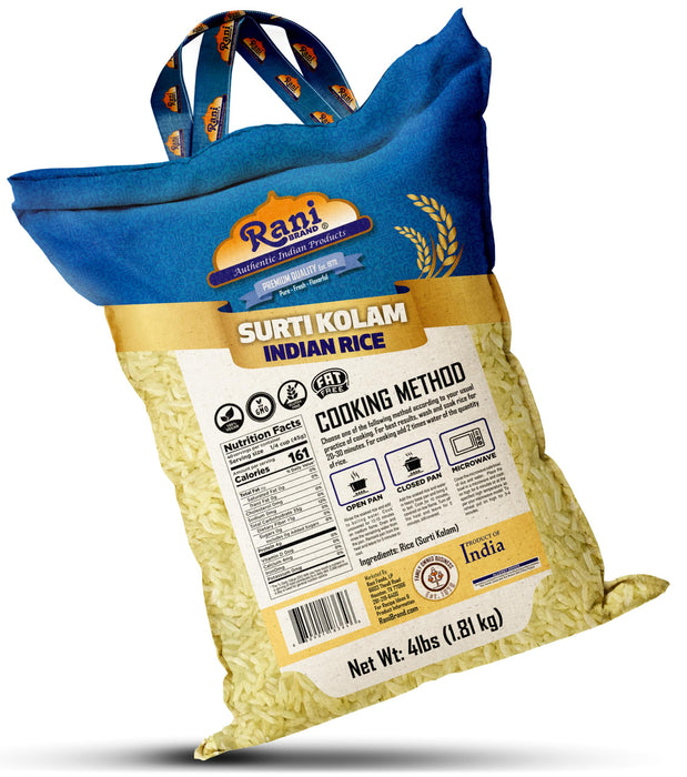 Rani Surti Kolam Indian Rice 64oz (4lbs) 1.81kg Cloth Bag ~ All Natural | Gluten Friendly | Vegan | Kosher | Export Quality | Indian Origin