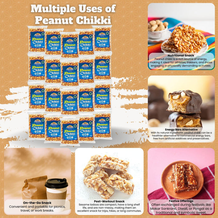 Rani Peanut Chikki (Brittle Candy) 100g (3.5oz) x Pack of 20 ~ All Natural | Vegan | Kosher | No colors | Gluten Friendly | Indian Origin