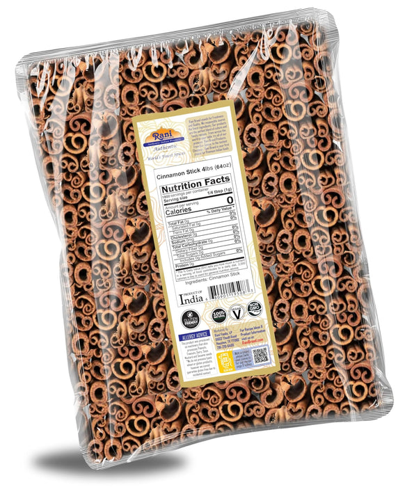 Rani Cinnamon Sticks 64oz (4lbs) 1.81kg ~ 350-400 Sticks 3 Inches in Length Cassia Round ~ All Natural | Vegan | No Color | Gluten Friendly | NON-GMO | Kosher