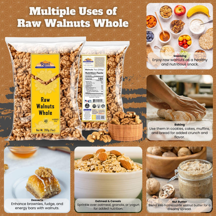 Rani Raw Walnuts, Whole 7oz (200g) ~ All Natural | Vegan | Kosher | Gluten Friendly | Fresh Product of USA