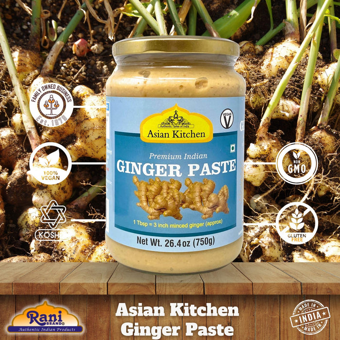 Asian Kitchen Ginger Cooking Paste 26.5oz (750g) ~ Vegan | Glass Jar | Gluten Free | NON-GMO | No Colors | Indian Origin