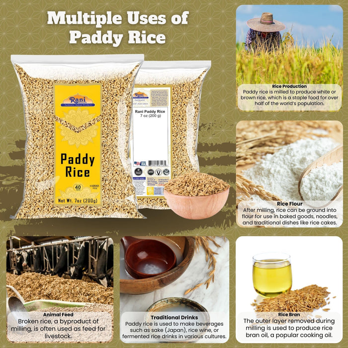 Rani Paddy Rice (Raw Unfinished Rice) 7oz (200g) ~ All Natural | Vegan | Gluten Friendly | NON-GMO | Kosher | Product of USA