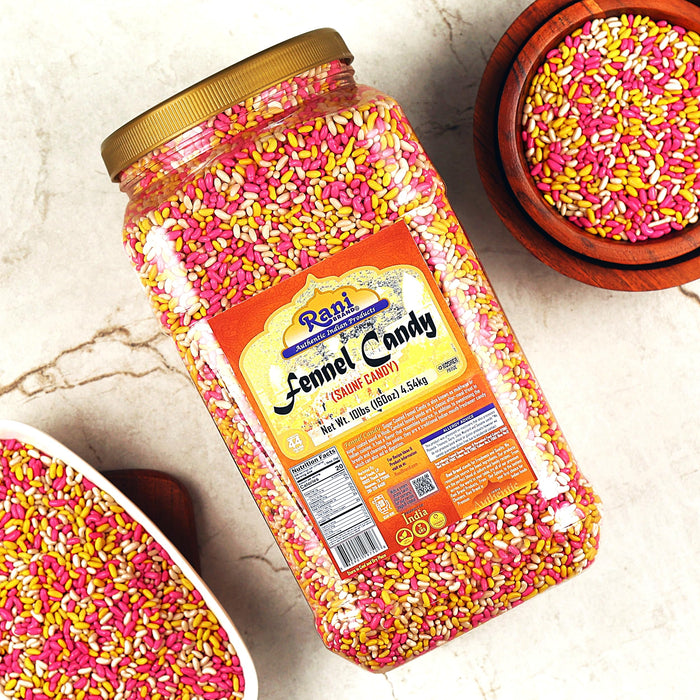 Rani Sugar Coated Fennel Candy 160oz (10lbs) 4.54kg Bulk PET Jar ~ Indian After Meal Digestive Treat | Vegan | Gluten Friendly | NON-GMO | Kosher | Indian Origin