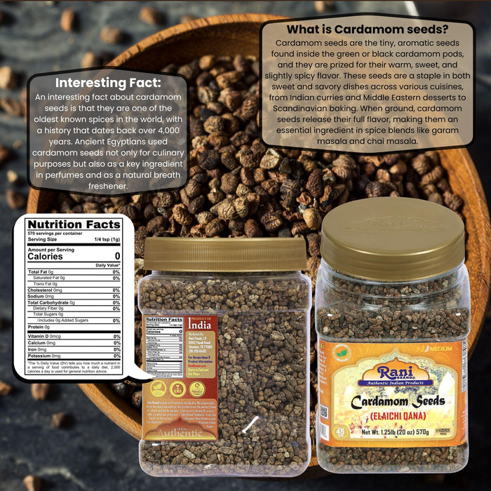 Rani Cardamom (Elachi) Decorticated Seeds Indian Spice 20oz (1.25lbs) 571g PET Jar ~ All Natural | Vegan | Gluten Friendly | NON-GMO | Kosher | Indian Origin
